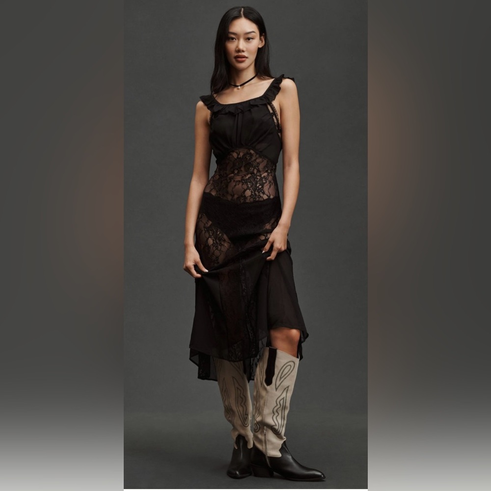 By Anthropologie Sheer Lace Midi Dress